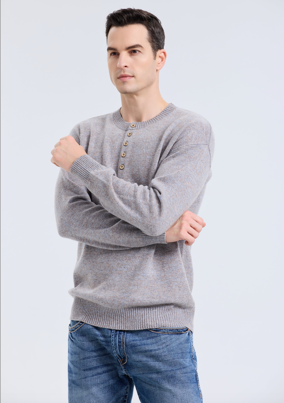 camel-colored long-sleeve cardigan – Rousu Heran Cashmere