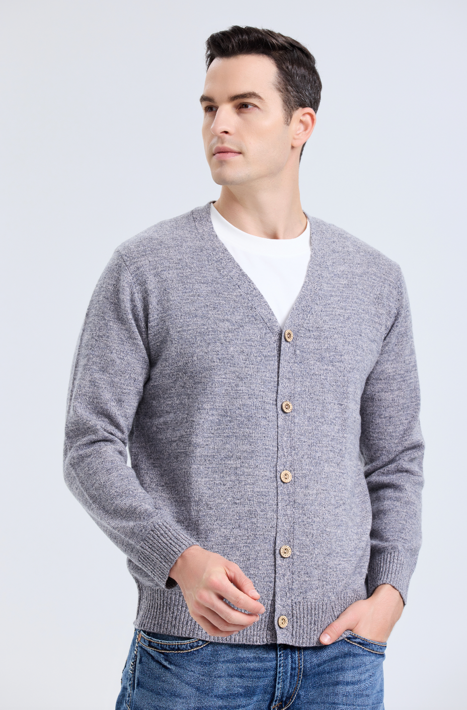 camel V-neck cardigan