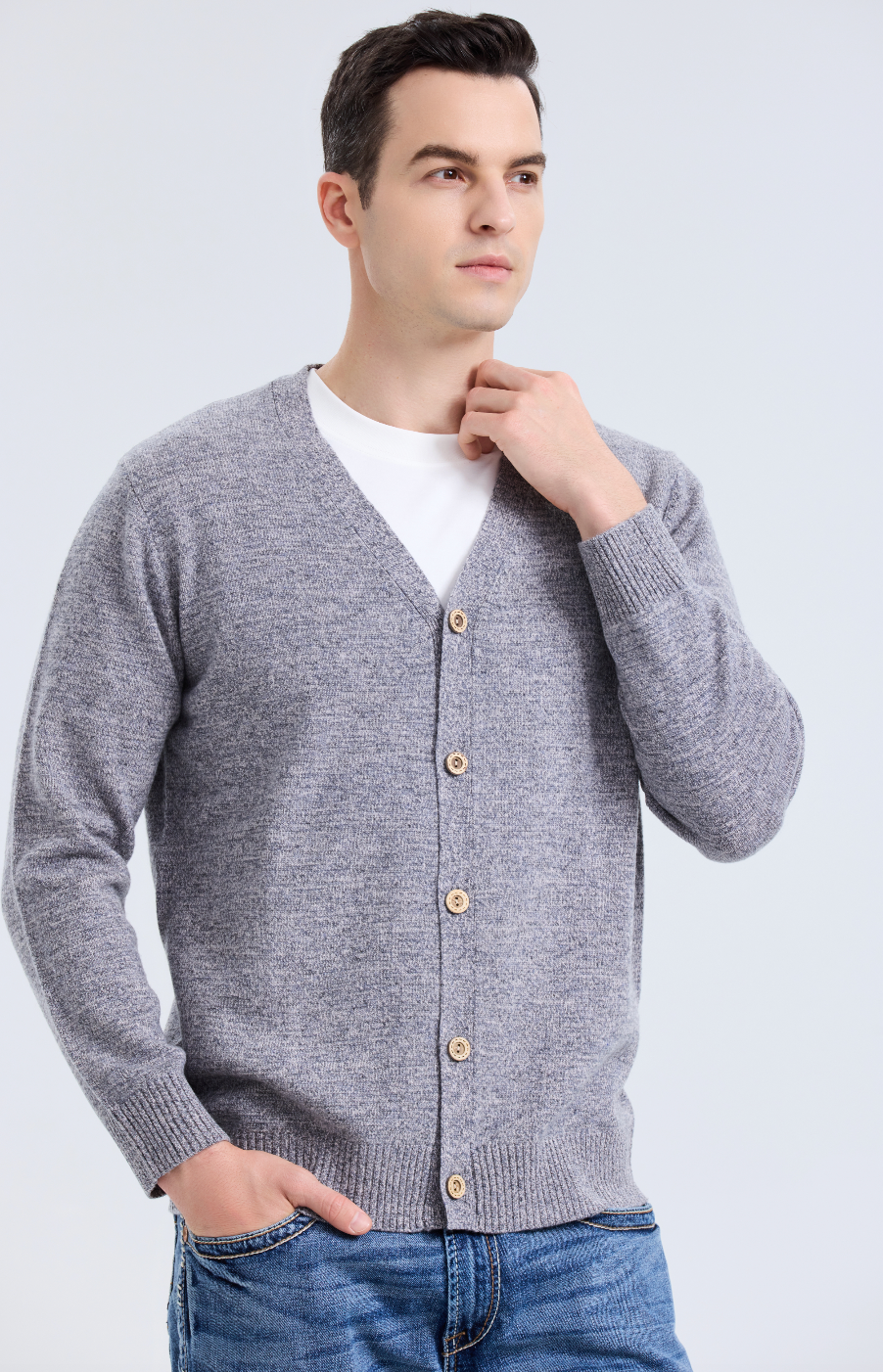 camel V-neck cardigan