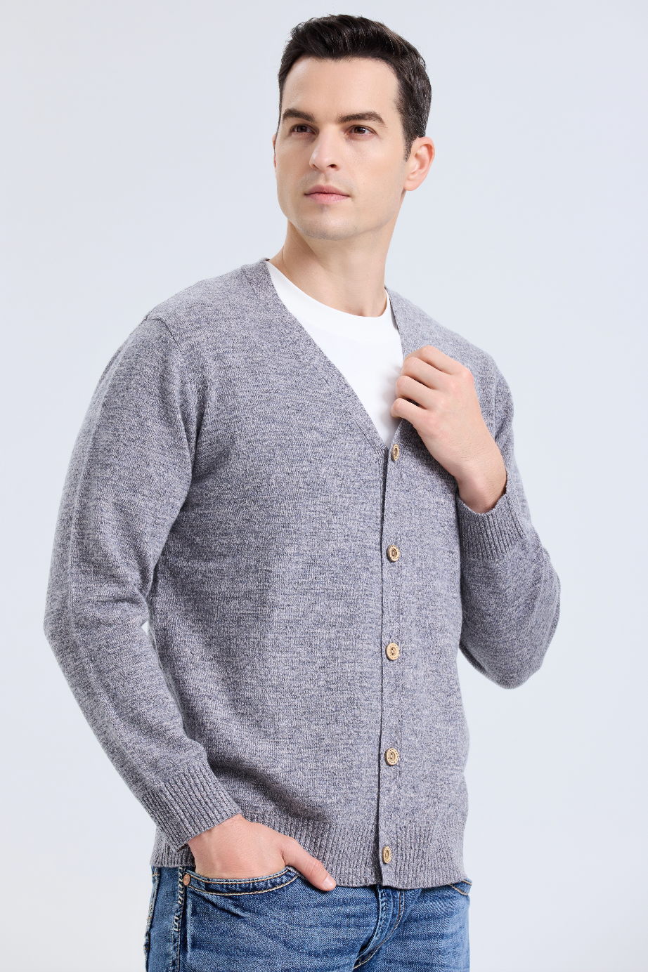 camel V-neck cardigan