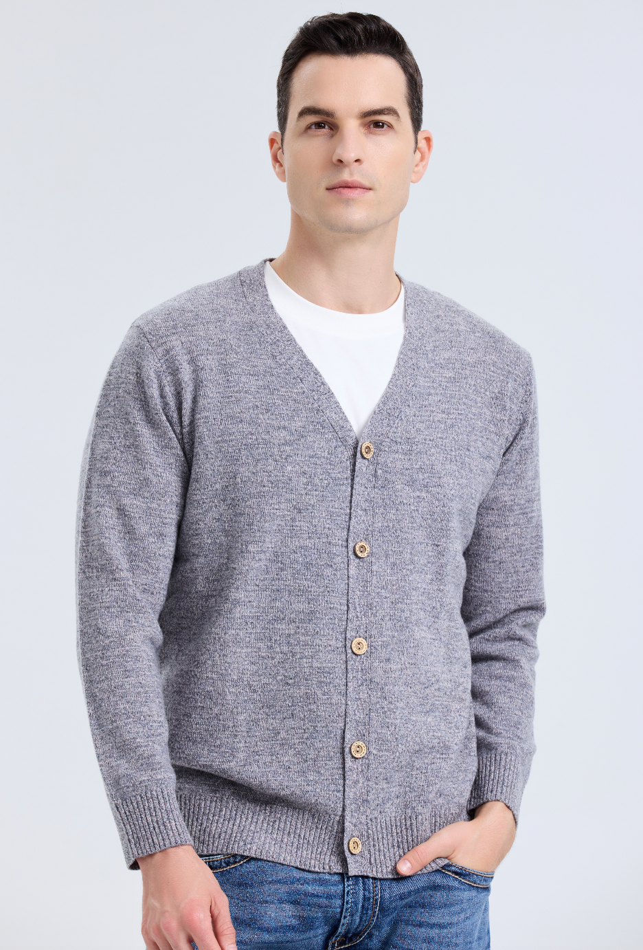 camel V-neck cardigan