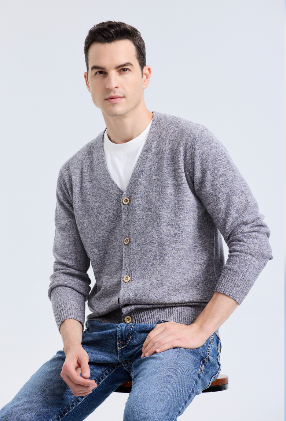 camel V-neck cardigan