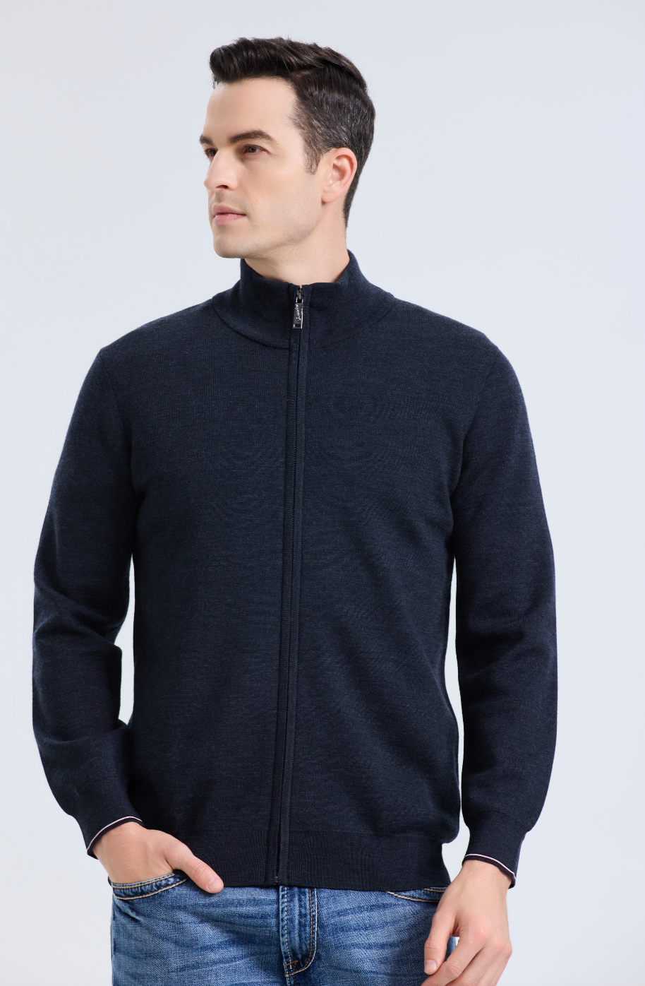 Fine-spun wool zip-up cardigan